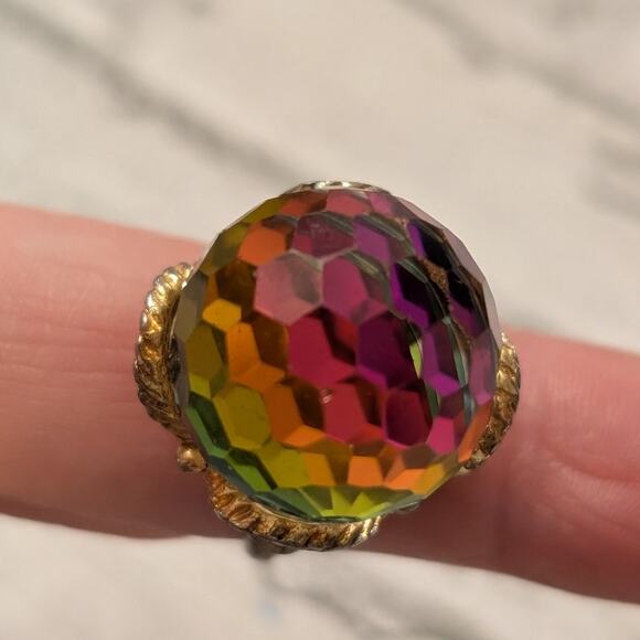 Vintage 60s Rainbow Crystal Ball Ring Size 5.75 - Picture 4 of 10